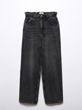Mango High-Rise Paperbag Waist Jeans in Black